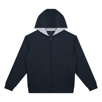 Unisex Drop Shoulder Full Zip Hoodie in navy blue
