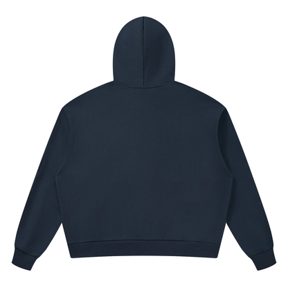 Unisex Drop Shoulder Hoodie in navy blue, alternate angle