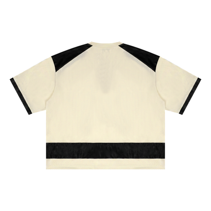 Unisex Drop Shoulder Mesh Boxy T-Shirt in apricot with black, alternate angle
