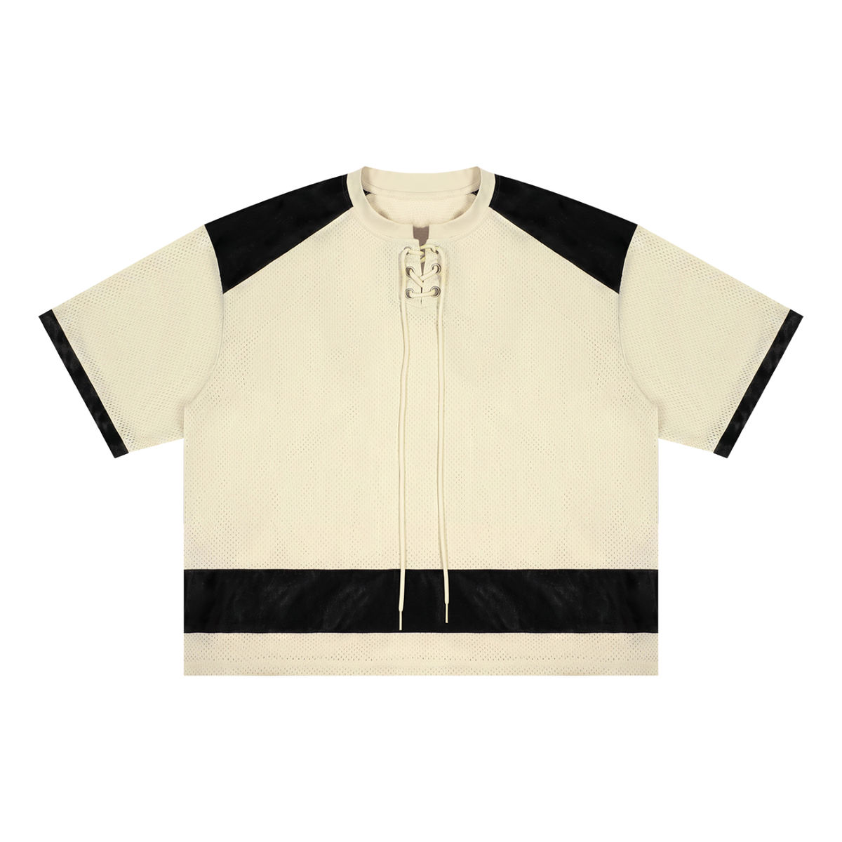 Unisex Drop Shoulder Mesh Boxy T-Shirt in apricot with black