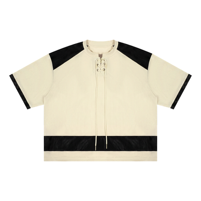 Unisex Drop Shoulder Mesh Boxy T-Shirt in apricot with black