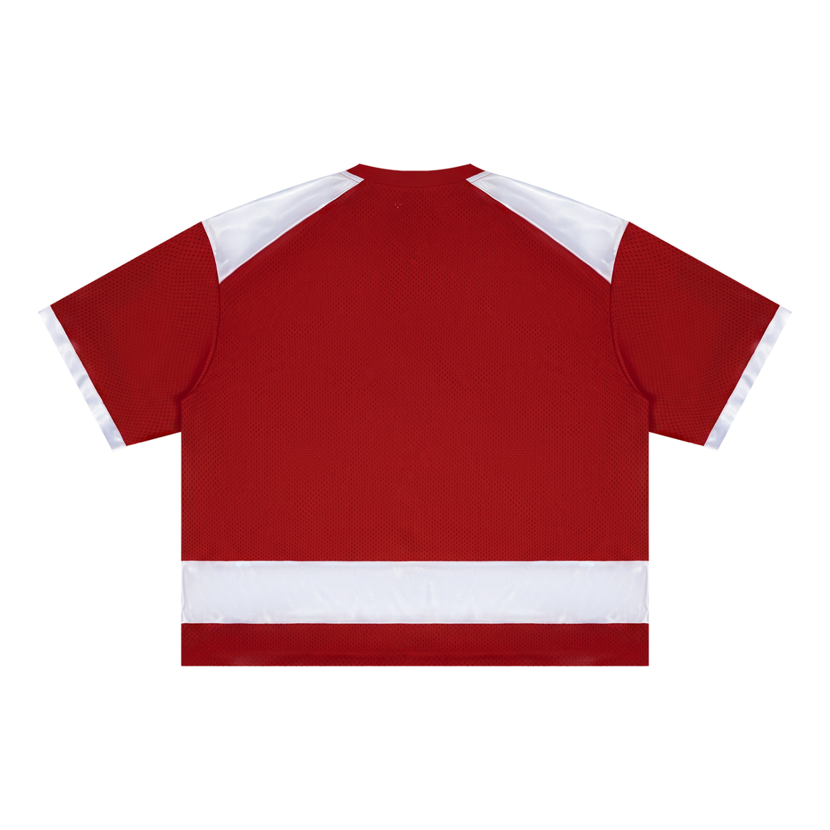 Unisex Drop Shoulder Mesh Boxy T-Shirt in red with white, alternate angle