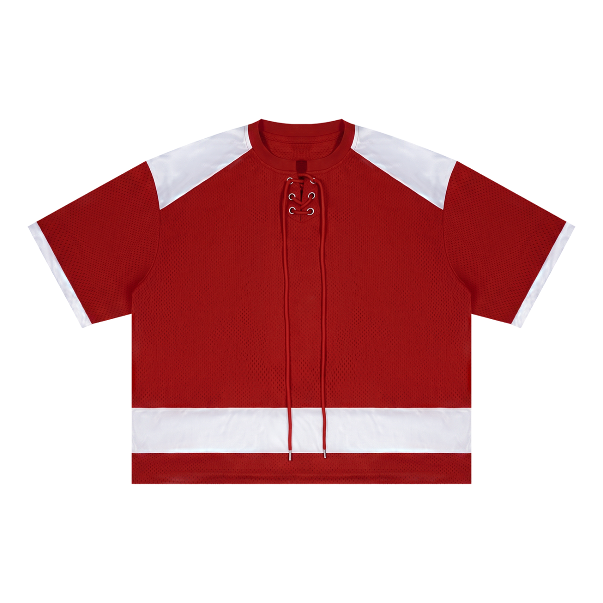 Unisex Drop Shoulder Mesh Boxy T-Shirt in red with white