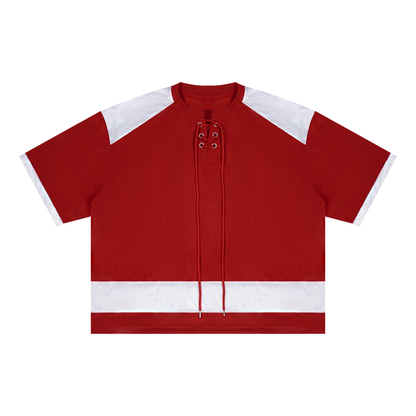 Unisex Drop Shoulder Mesh Boxy T-Shirt in red with white