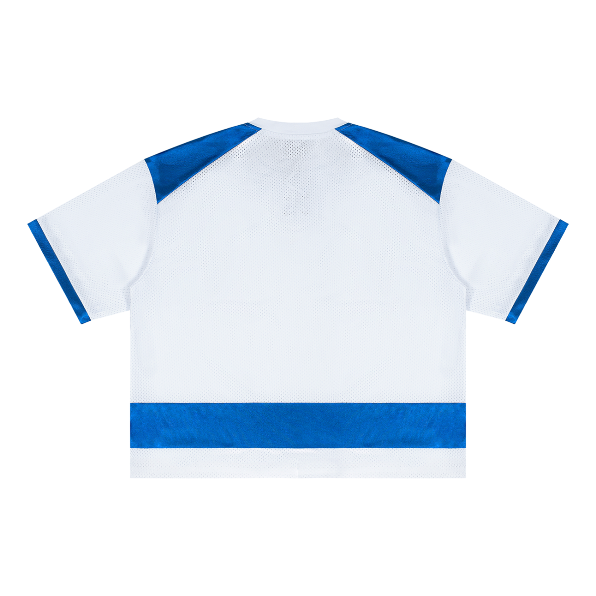 Unisex Drop Shoulder Mesh Boxy T-Shirt in white with blue, alternate angle