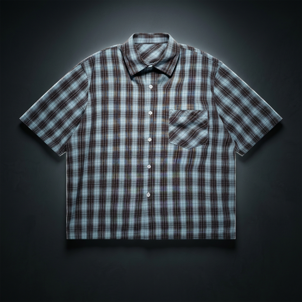 Unisex Drop Shoulder Plaid Short Sleeve Shirt