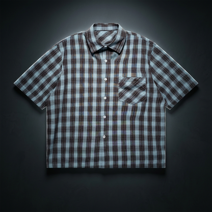 Unisex Drop Shoulder Plaid Short Sleeve Shirt