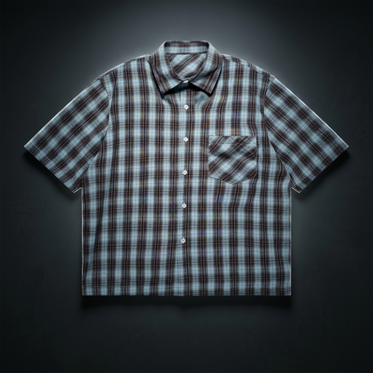 Unisex Drop Shoulder Plaid Short Sleeve Shirt