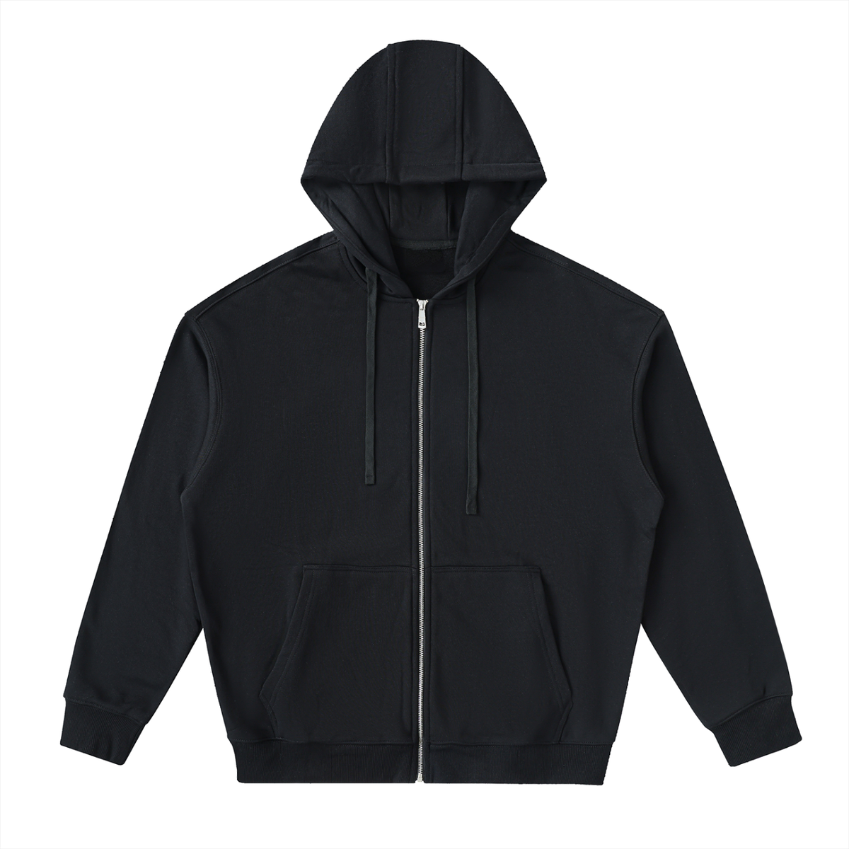 Unisex Drop-Shoulder Zip Up Hoodie in black