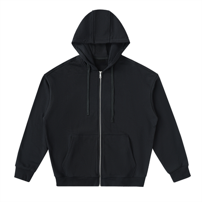 Unisex Drop-Shoulder Zip Up Hoodie in black