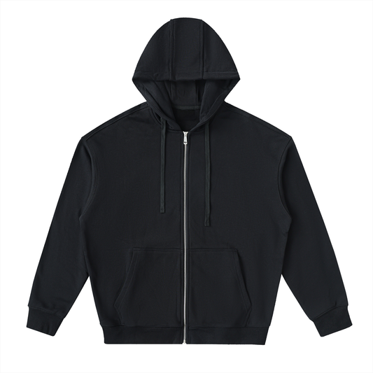 Unisex Drop-Shoulder Zip Up Hoodie in black