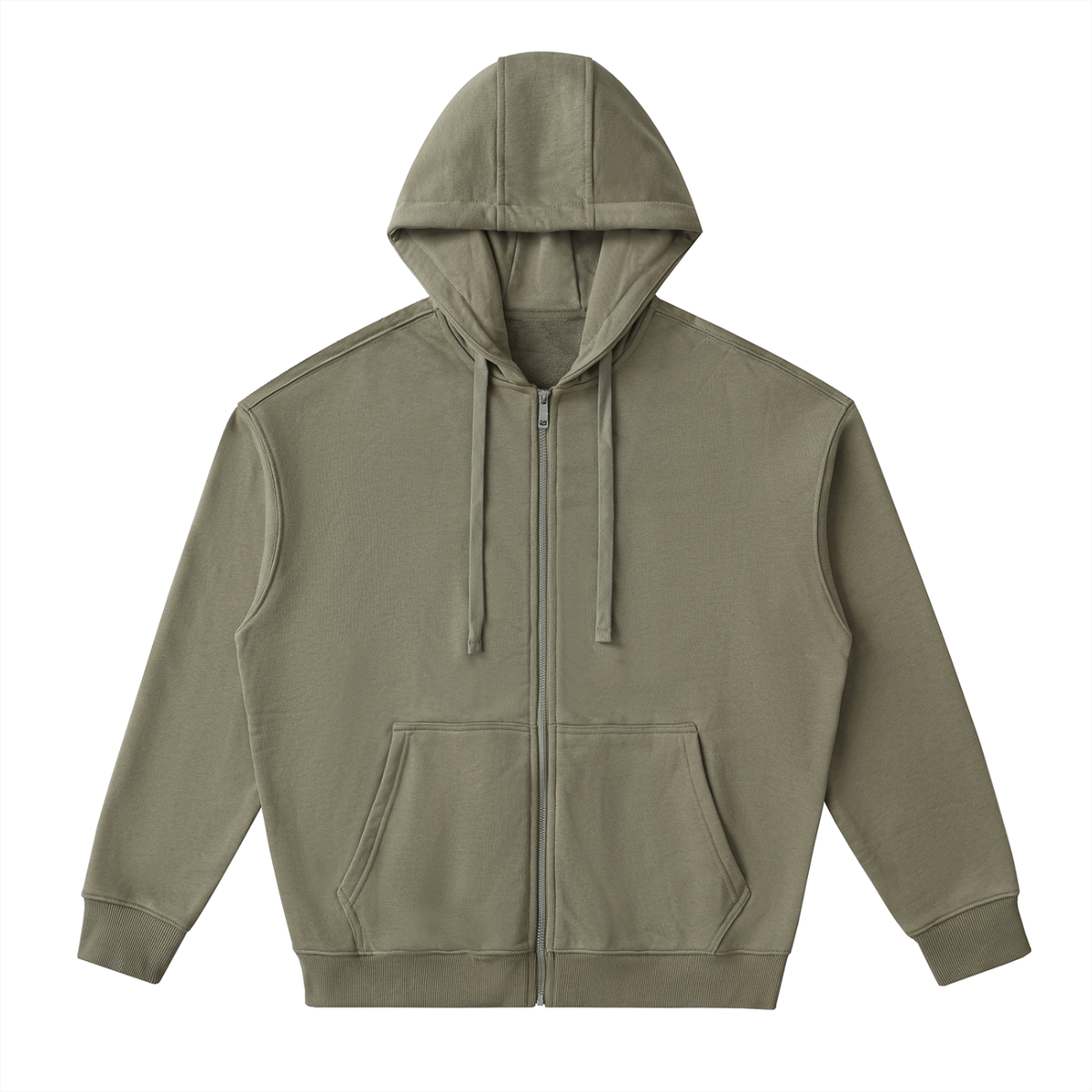 Unisex Drop-Shoulder Zip Up Hoodie in gray green