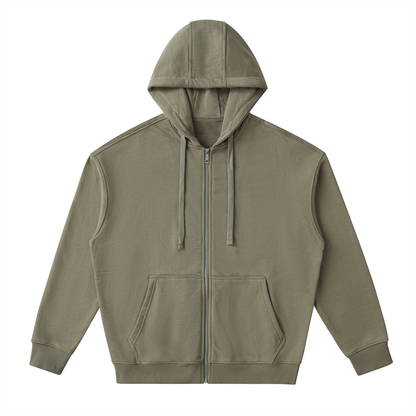 Unisex Drop-Shoulder Zip Up Hoodie in gray green