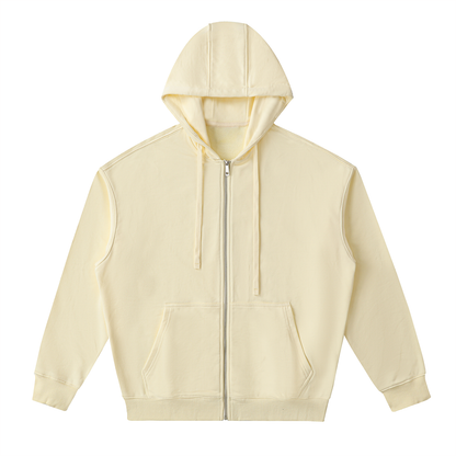 Unisex Drop-Shoulder Zip Up Hoodie in mild apricot