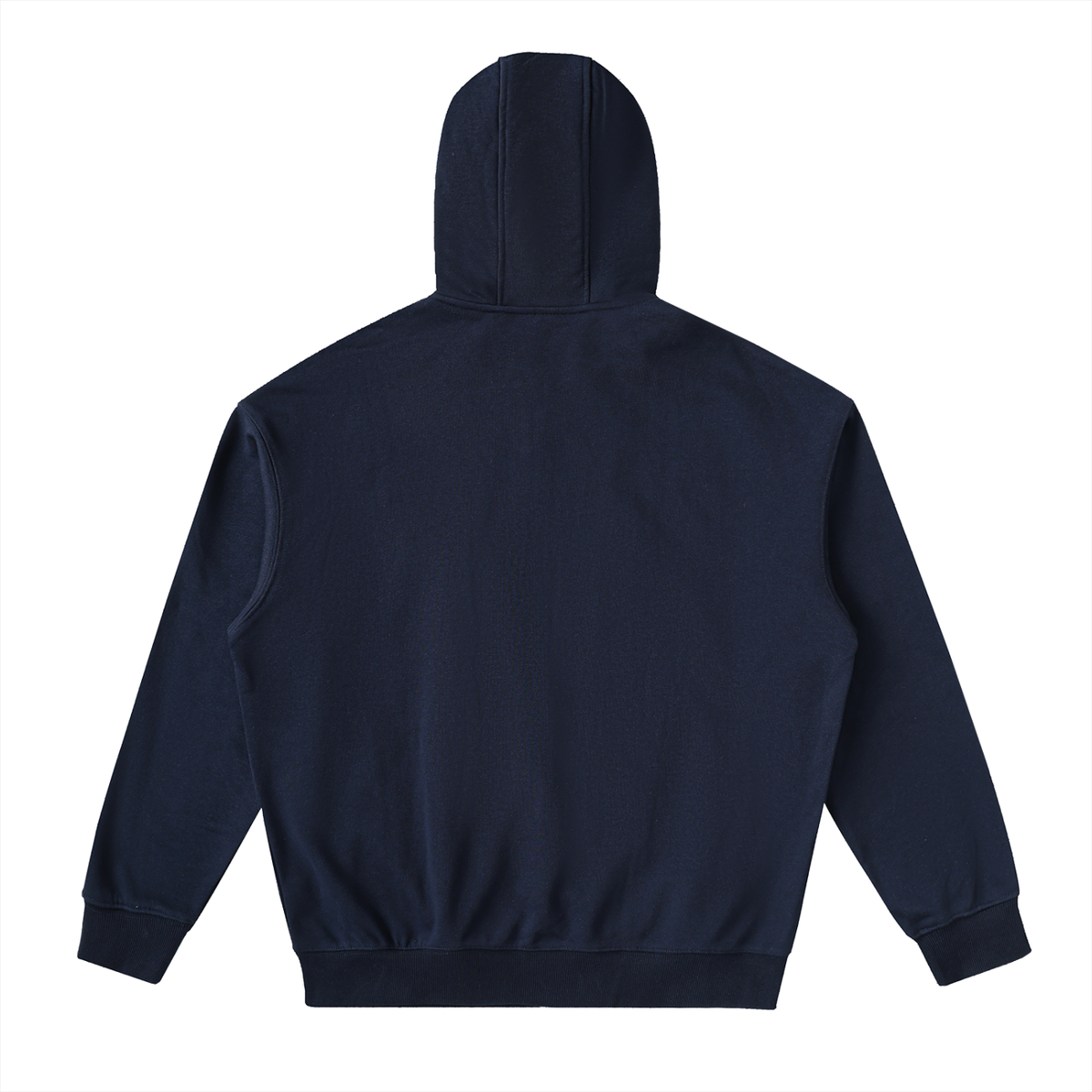 Unisex Drop-Shoulder Zip Up Hoodie in navy blue, alternate angle
