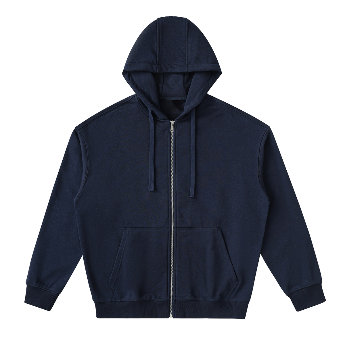 Unisex Drop-Shoulder Zip Up Hoodie in navy blue