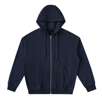 Unisex Drop-Shoulder Zip Up Hoodie in navy blue