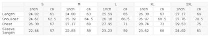 Size chart for the Unisex Essential Boxy Darted Sleeve Hoodie