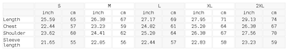 Size chart for the Unisex Essential Crewneck Sweatshirt