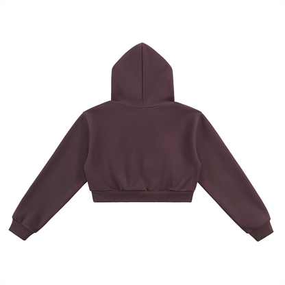 Unisex Essential Cropped Hoodie in dark reddish purple, alternate angle