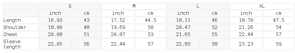 Size chart for the Unisex Essential Cropped Hoodie