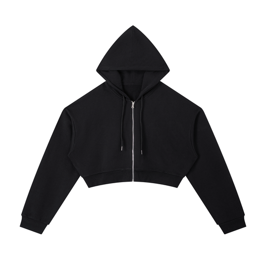 Unisex Essential Cropped Zip-Up Hoodie in black