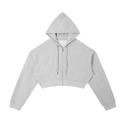 Unisex Essential Cropped Zip-Up Hoodie in flower gray