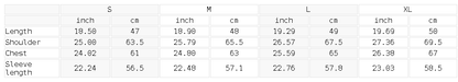 Size chart for the Unisex Essential Cropped Zip-Up Hoodie