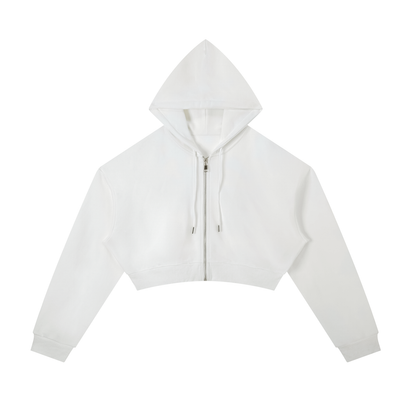 Unisex Essential Cropped Zip-Up Hoodie in white