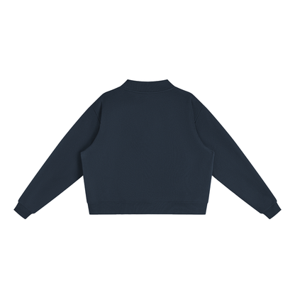 Unisex Essential Fleece Mock-Neck Crew Sweatshirt in navy blue, alternate angle