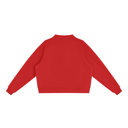Unisex Essential Fleece Mock-Neck Crew Sweatshirt in red, alternate angle