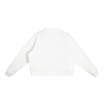 Unisex Essential Fleece Mock-Neck Crew Sweatshirt in white, alternate angle