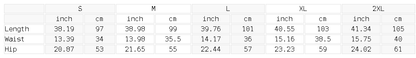 Size chart for the Unisex Essential Fleece Sweatpants