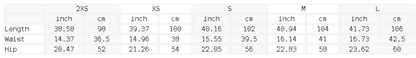 Size chart for the Unisex Essential Heavyweight Cotton Sweatpants
