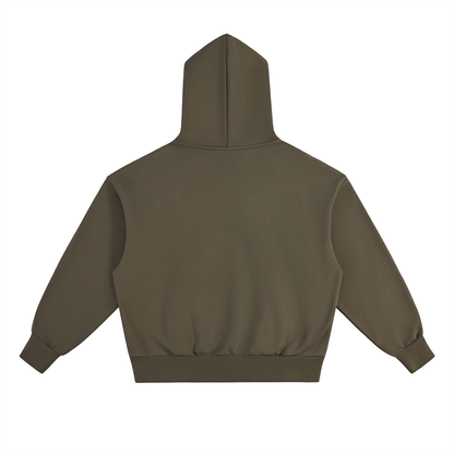 Unisex Essential Heavyweight Fleece Hoodie in olive green, alternate angle