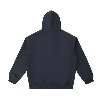 Unisex Essential Heavyweight Pocket Hoodie in navy blue, alternate angle