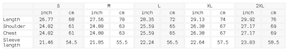 Size chart for the Unisex Essential Heavyweight Pocket Hoodie
