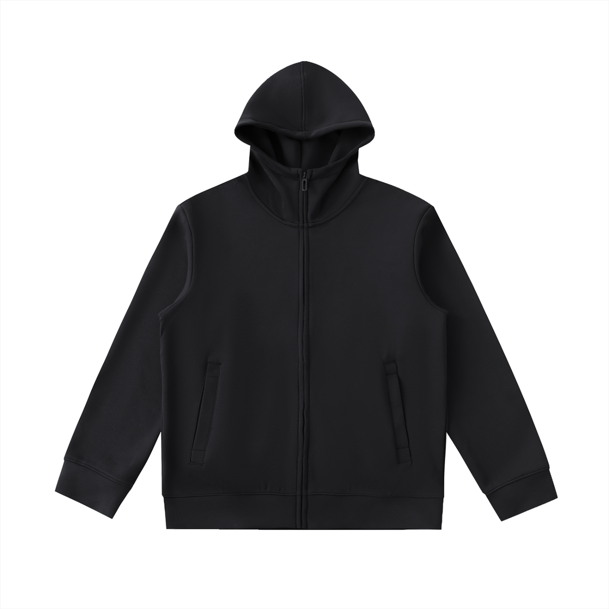 Unisex Essential High Neck Zip-Up Hoodie in black