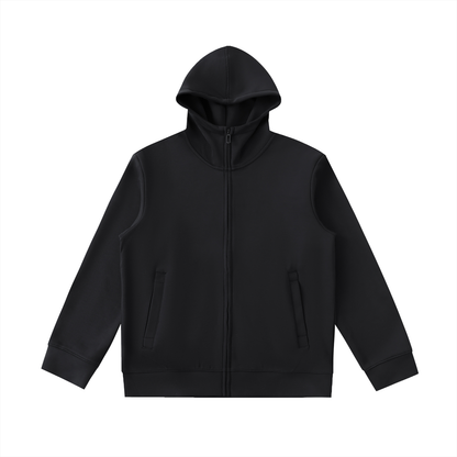 Unisex Essential High Neck Zip-Up Hoodie in black