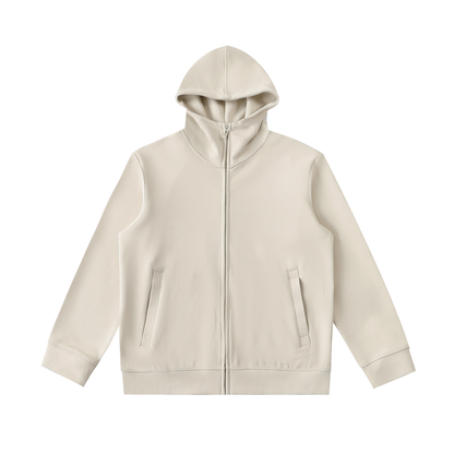 Unisex Essential High Neck Zip-Up Hoodie in camel