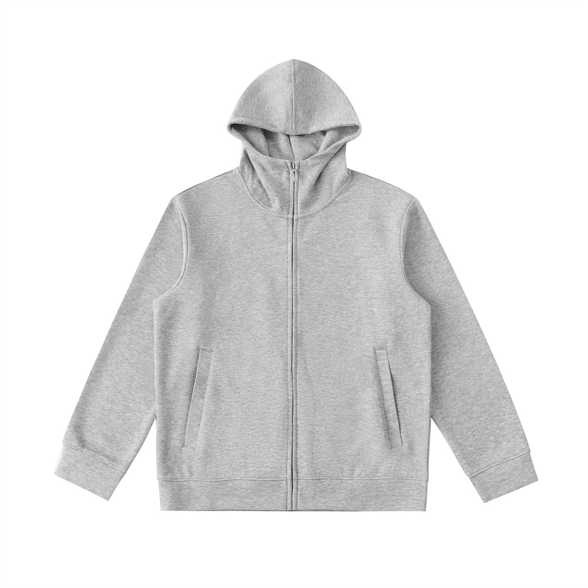 Unisex Essential High Neck Zip-Up Hoodie in flower gray