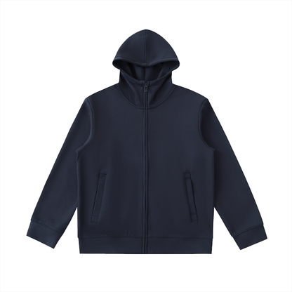 Unisex Essential High Neck Zip-Up Hoodie in navy blue