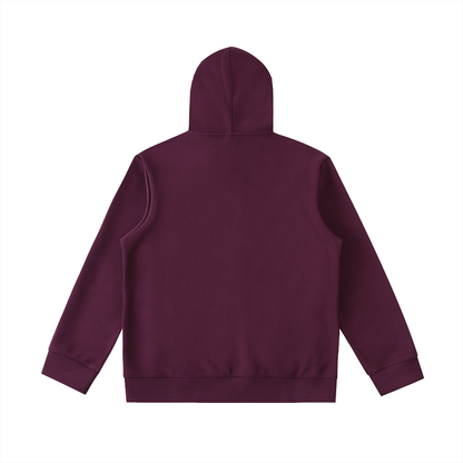 Unisex Essential High Neck Zip-Up Hoodie in plum purple, alternate angle
