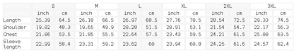 Size chart for the Unisex Essential High Neck Zip-Up Hoodie