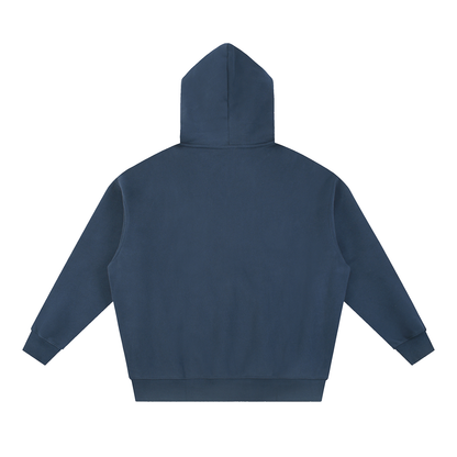 Unisex Essential Oversized Fleece Boxy Hoodie in navy blue, alternate angle