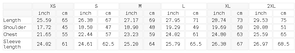 Size chart for the Unisex Essential Oversized Hoodie
