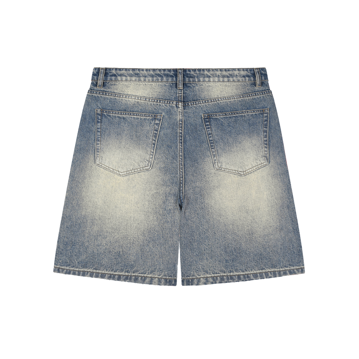 Unisex Faded Distressed Baggy Denim Shorts in blue, alternate angle