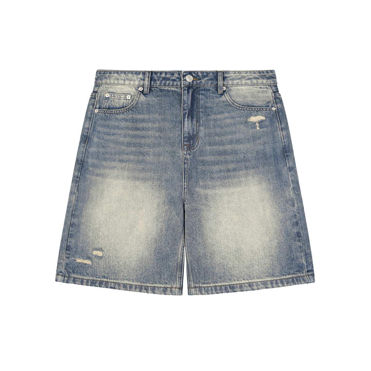 Unisex Faded Distressed Baggy Denim Shorts in blue