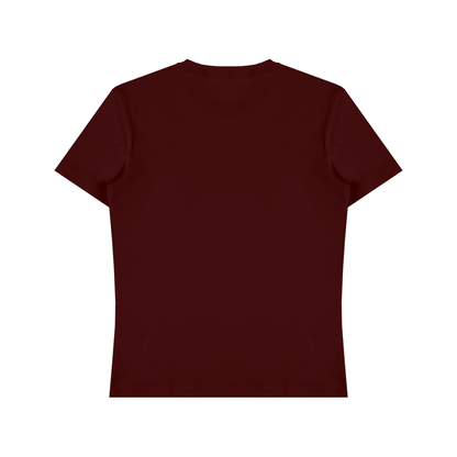 Unisex Fitted Cotton Spandex T-Shirt in jujube red, alternate angle