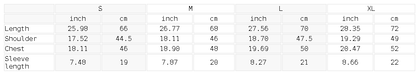 Size chart for the Unisex Fitted Cotton Spandex T-Shirt